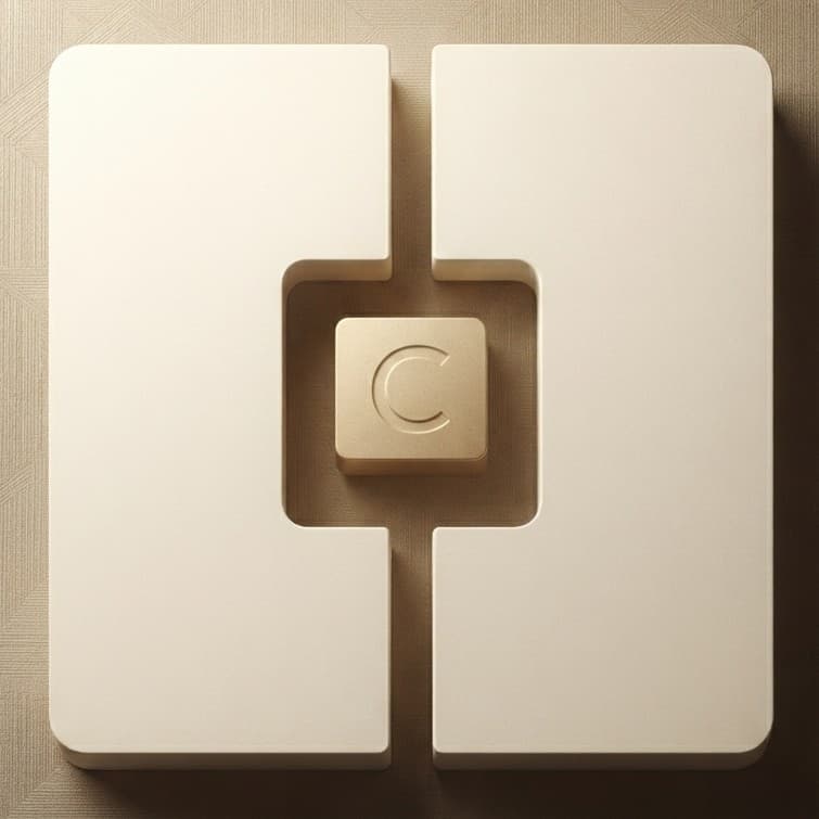 A tile split by a gap with a piece fitting into the middle